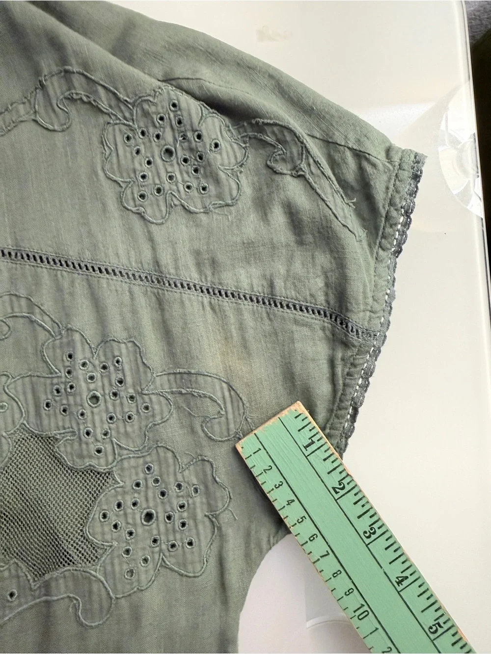 Free People Embroidered Sage Green V-Neck Tunic Dress Size M
